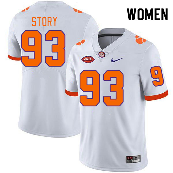 Women #93 Caden Story Clemson Tigers College Football Jerseys Stitched-White